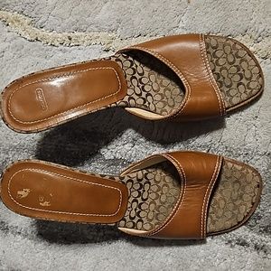 Coach Marnie Brown Open Toe Logo Print Sandal Slide Heels